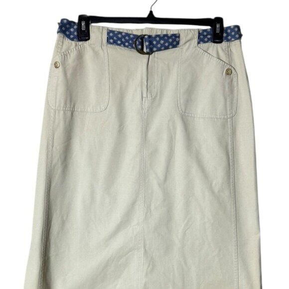 Vintage Button Up Midi Skirt Size 16P Academia Tan Belt Preppy Twee Classic - Picture 2 of 9